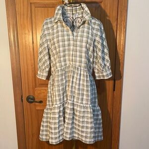 NWT English Factory Plaid Tiered Dress in Green & Cream size XS